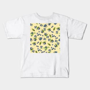 Watercolor blueberry on yellow Kids T-Shirt